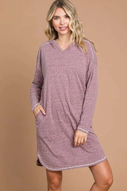 Full Size Hooded Long Sleeve Sweater Dress in Vividmerlot - product view 4