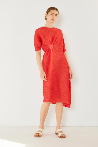 Pleated Dolman Sleeve Dress in Brown Khaki, Deep Orange and more - product view 22