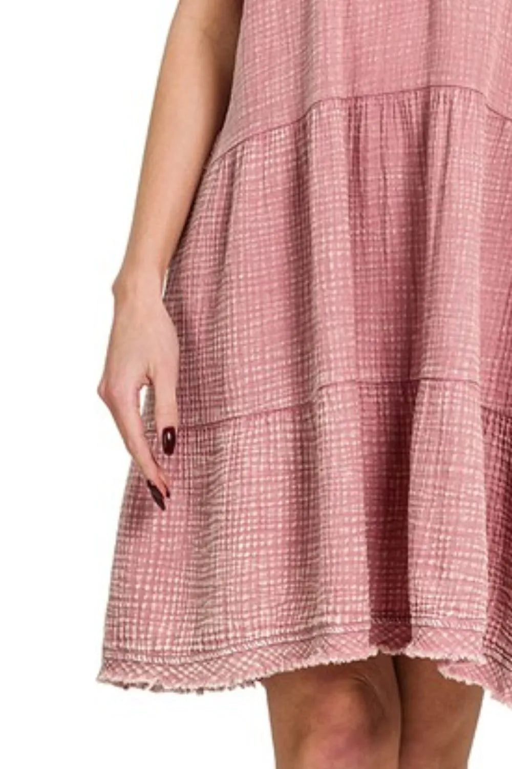 Washed Double Gauze Raw Edge V-Neck Dress in Lt Rose - product view 3