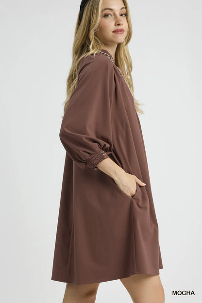 Notched Shift Dress with Trim Detail - Mocha - product view 3
