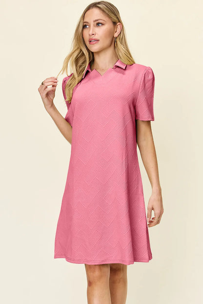 Full Size Texture Collared Neck Short Sleeve Dress in White, Lavender and more - product view 25