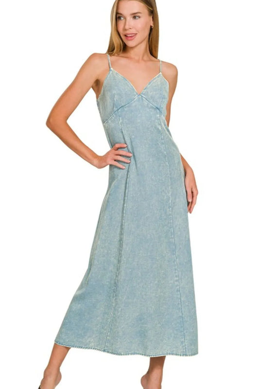 Tencel Mineral Washed Maxi Dress - Blue Grey - product view 1