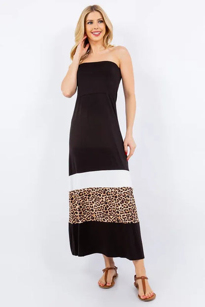 Full Size Leopard Color Block Tube Maxi Dress Plus Size in Black - product view 3