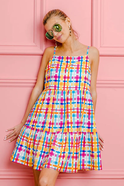 Multi Colors Plaid Sleeveless Sun Dress - product view 3