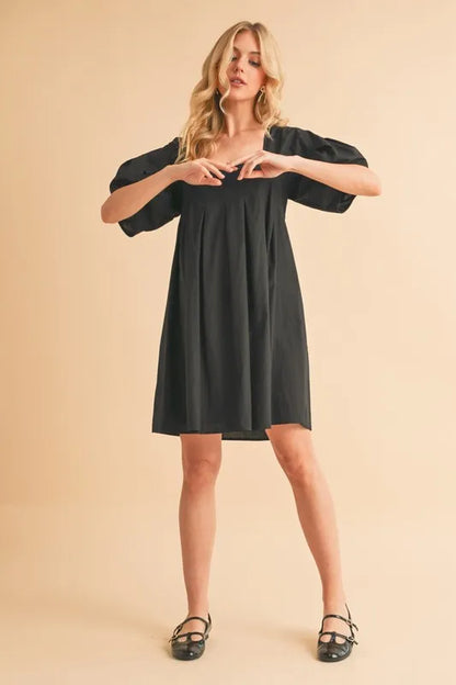 Square Neck Babydoll Dress with Pockets - Black - product view 10