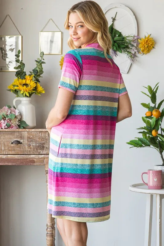 Full Size Striped Short Sleeve Mini Tee Dress Plus Size in Pink Multi - product view 11