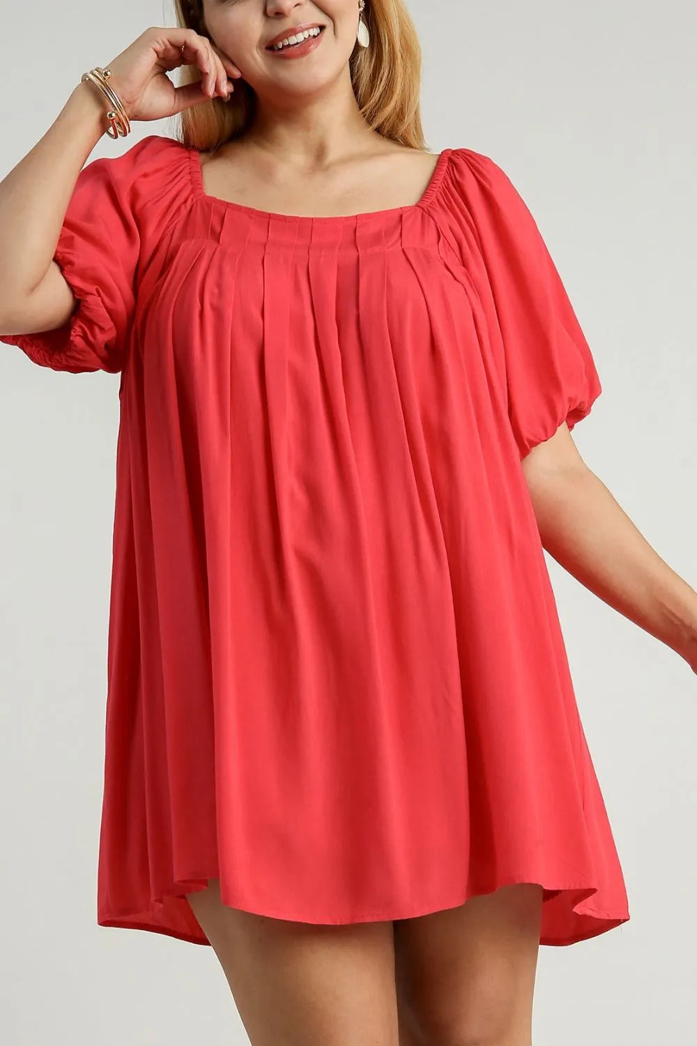 Full Size Squared Neck Puff Sleeve Mini Dress Plus Size - product view 5