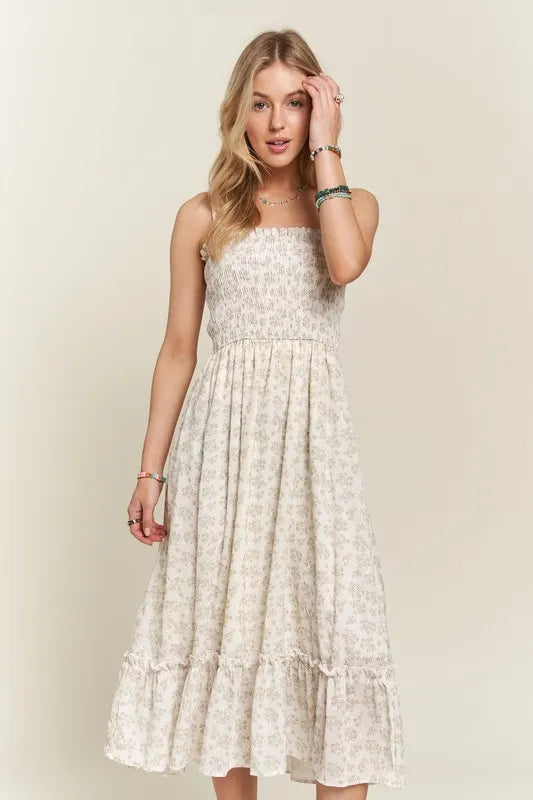 Smocked Floral Ruffled Hem Cami Dress - Sage - product view 3