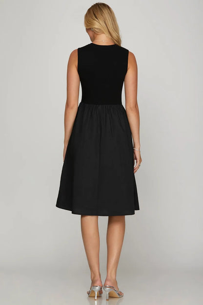Full Size Sleeveless Poplin Woven Midi Dress with Pockets Plus Size - Black - product view 2
