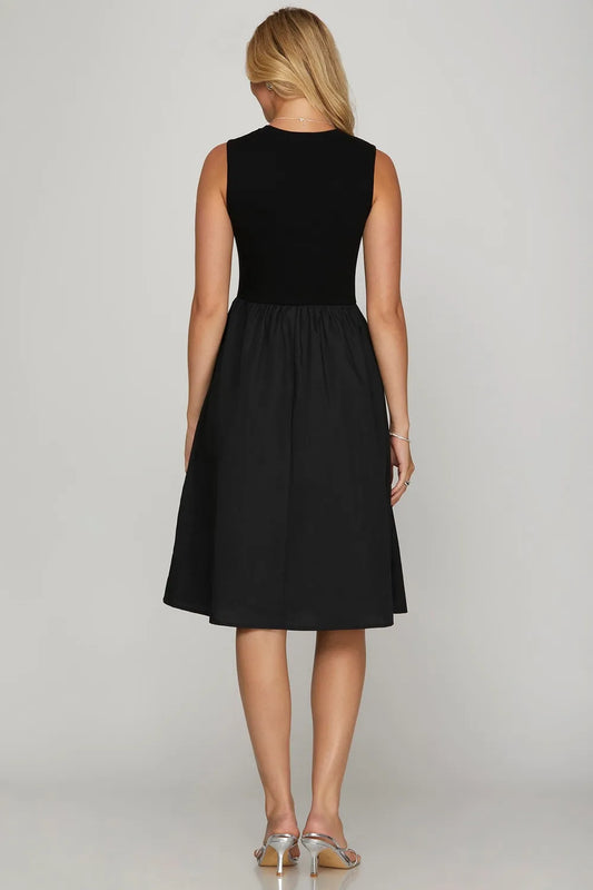 Full Size Sleeveless Poplin Woven Midi Dress with Pockets Plus Size - Black - product view 2
