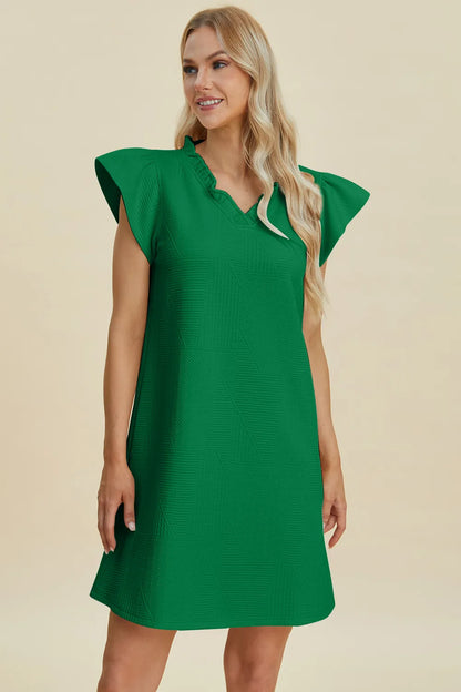 Full Size Ruffled V-Neck Cap Sleeve Dress in Dark Green, Black and more - product view 4