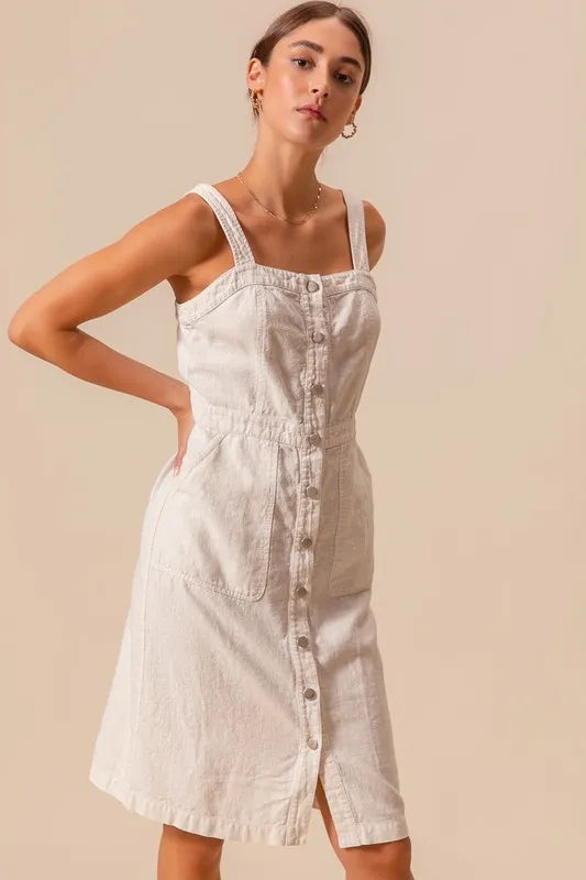Button Down Pocket Front Pinafore Dress - Off White - product view 6