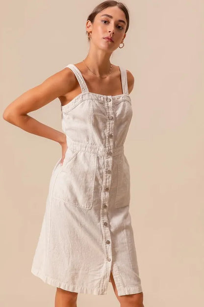 Button Down Pocket Front Pinafore Dress - Off White - product view 6