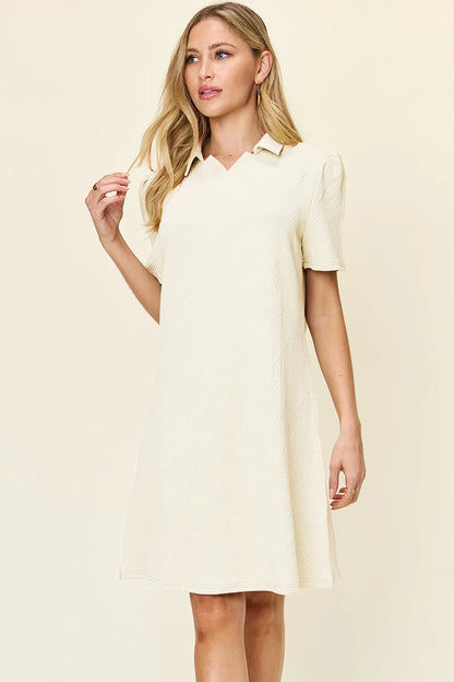 Full Size Texture Collared Neck Short Sleeve Dress in White, Lavender and more - product view 10