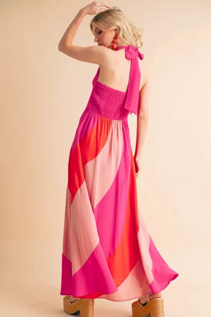 Color Block Sleeveless Maxi Dress in Pink Combo - product view 16