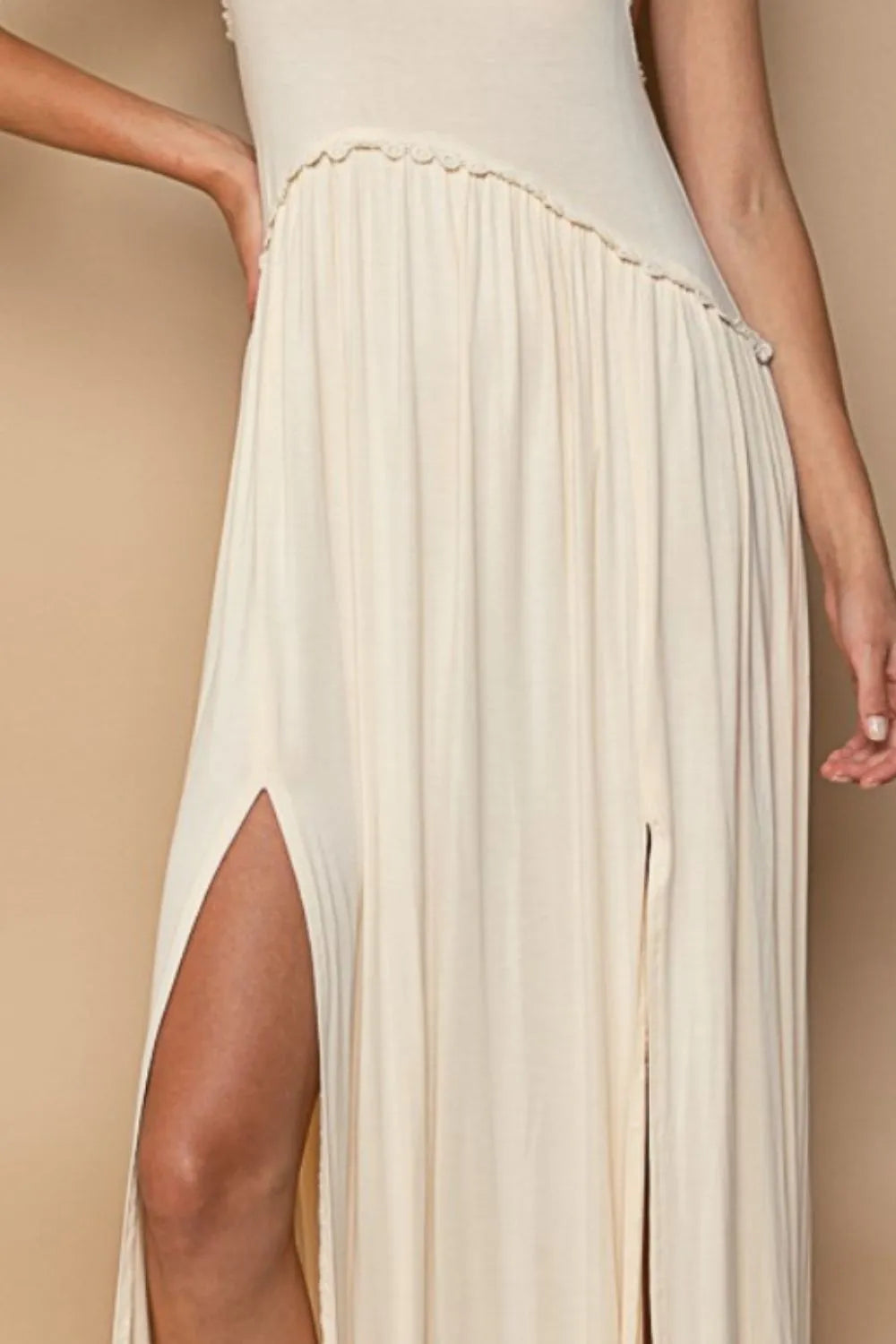 Sleeveless Back Zipper Front Slit Maxi Dress in Cream - product view 3