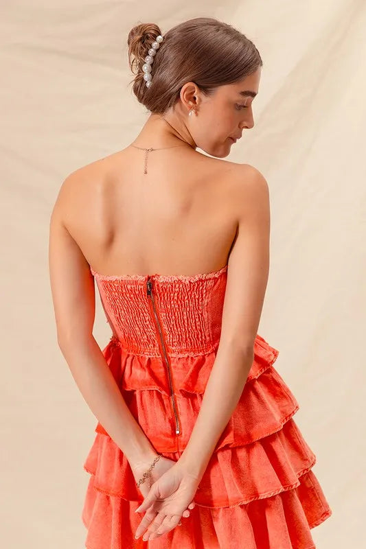 Strapless Ruffle Layered Game Day Cheer Up Dress - Orange - product view 3