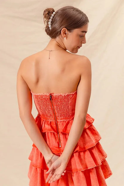 Strapless Ruffle Layered Game Day Cheer Up Dress - Orange - product view 3