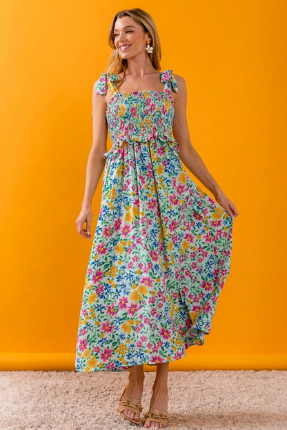 Floral Ruffle Trim Smocked Cami Dress in Mint - product view 4