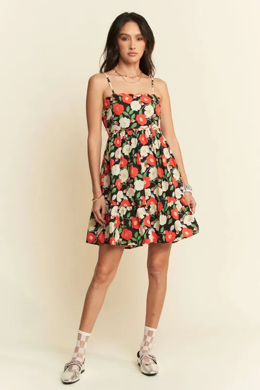Floral Scalloped Cutout Back Mini Dress in Black - product view 8
