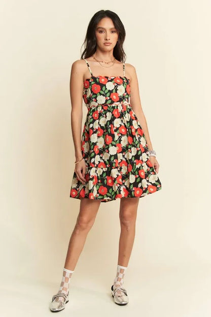 Floral Scalloped Cutout Back Mini Dress in Black - product view 8