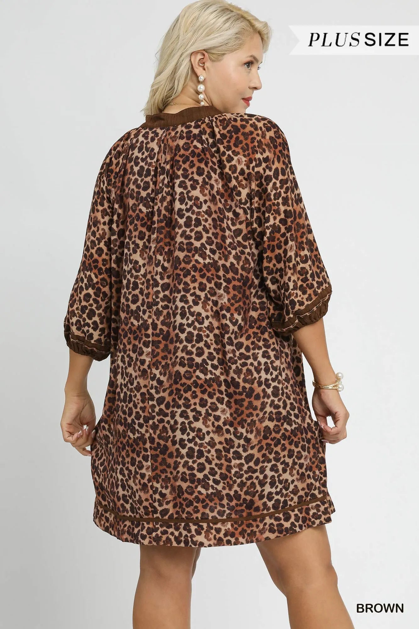 Full Size Leopard Print Mini Dress with Contrast Trim Plus Size - Brown - product view 9