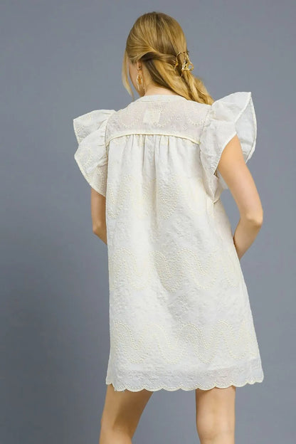 Scalloped Hem Embroidered Mini Dress in White - product view 4