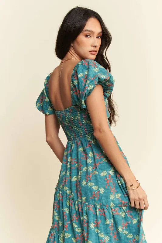 Lightweight Sweetheart Neck Textured Tiered Maxi Dress in Teal Green - product view 10