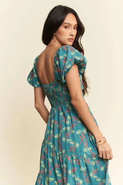Lightweight Sweetheart Neck Textured Tiered Maxi Dress in Teal Green - product view 10