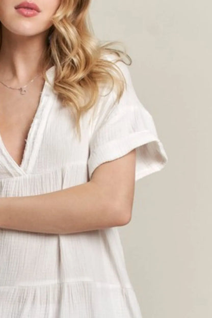 Tiered Notched Short Sleeve Dress - Ivory - product view 3