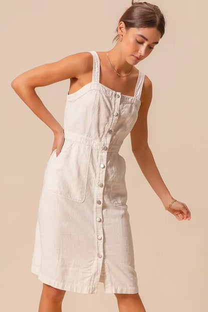 Button Down Pocket Front Pinafore Dress - Off White - product view 10