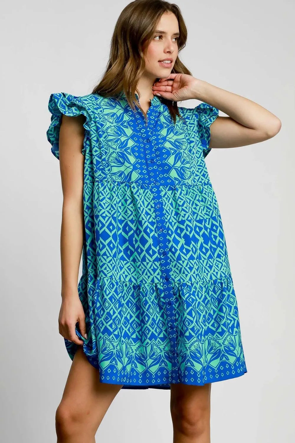 Full Size Mixed Print Mini Dress Plus Size in Blue - product view 1