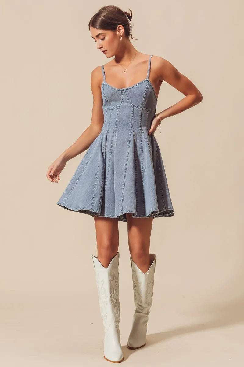 A Line Fit and Flare Denim Mini Dress - product view 15