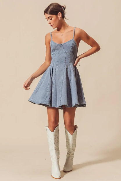 A Line Fit and Flare Denim Mini Dress - product view 15