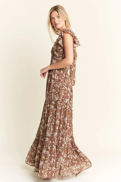 Ruffle Sleeve Tiered Maxi Dress - Mocha - product view 6