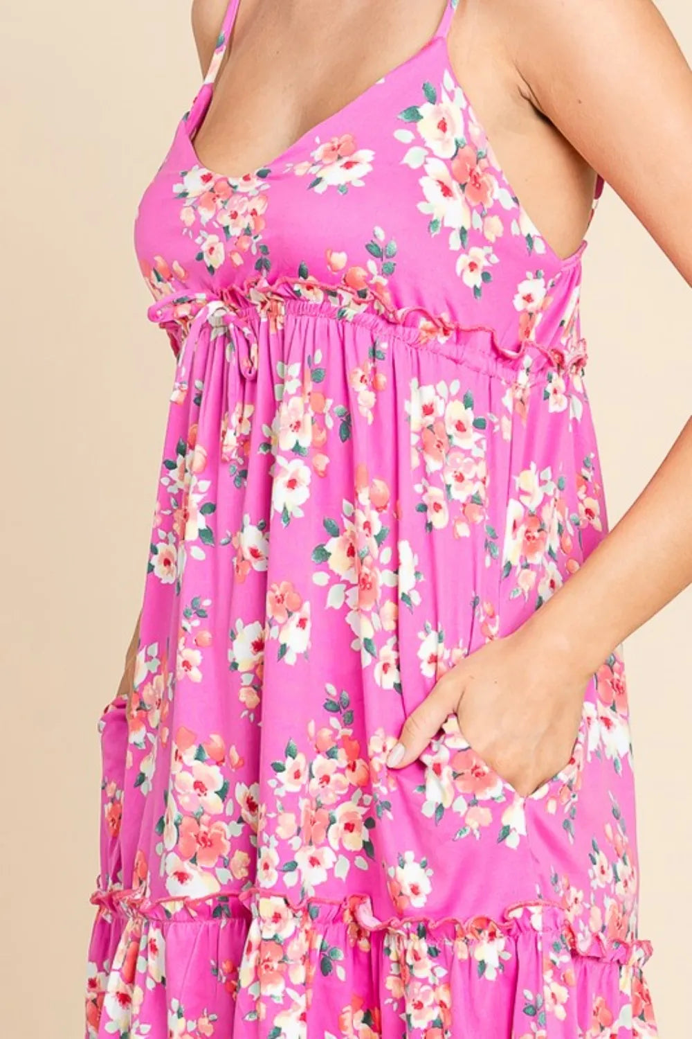 Full Size Floral Ruffled Cami Dress in Pink - product view 4