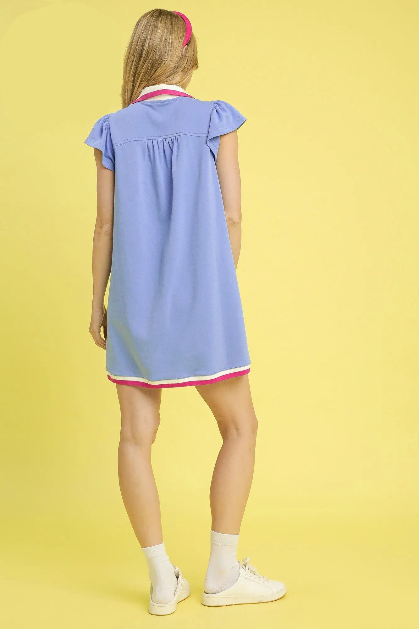 Contrast Trim Cap Sleeve Mini Dress - Blue Purple - product view 3