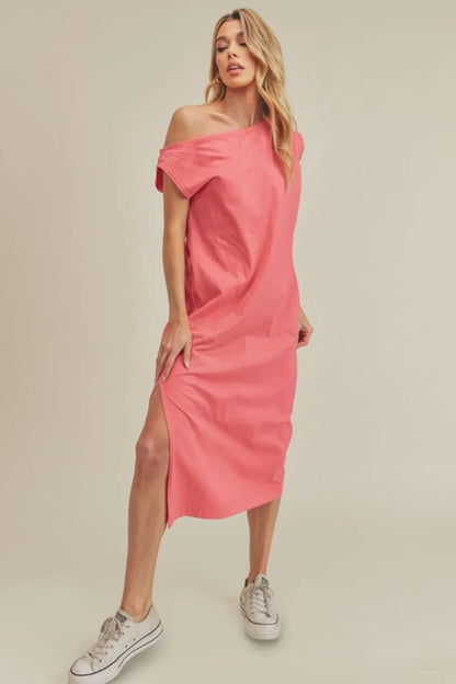 Side Slit Round Neck Sleeveless Midi Dress - Coral - product view 1