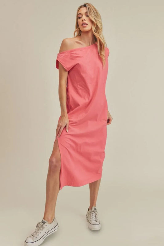 Side Slit Round Neck Sleeveless Midi Dress - Coral - product view 1