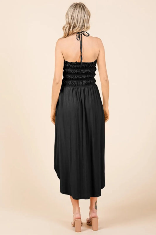 Tie Back Shirring Dress with Pockets - Black - product view 2