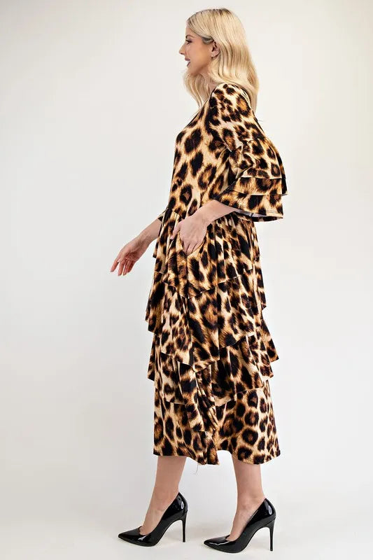 Full Size Leopard Asymmetrical Ruffle Midi Dress Plus Size - product view 5