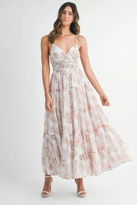 Floral Print Tiered Cami Maxi Dress - Pink - product view 1