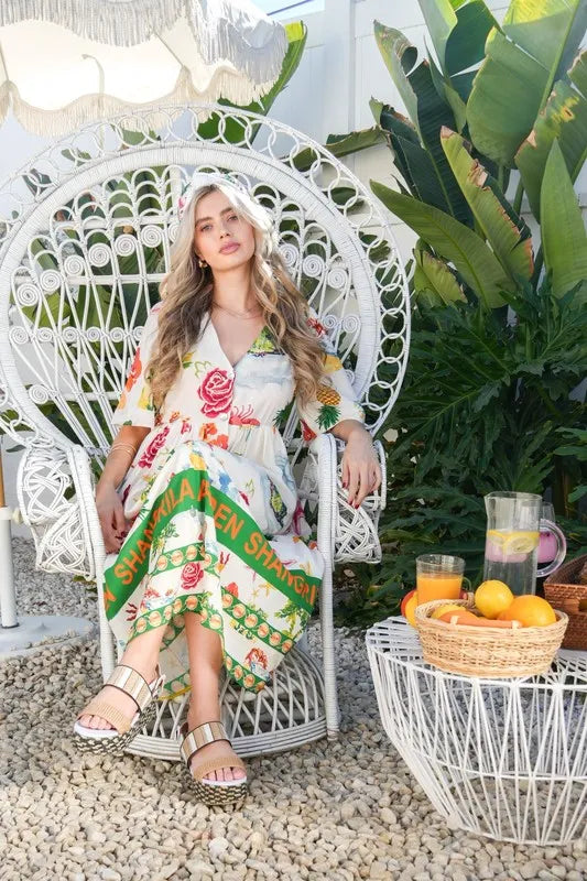 Button Down Printed Midi Dress - Ivory Mix - product view 2