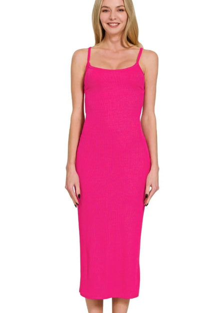 Ribbed Bodycon Midi Dress - Hot Pink - product view 2