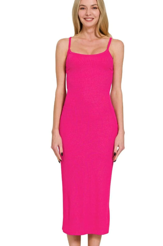 Ribbed Bodycon Midi Dress - Hot Pink - product view 2