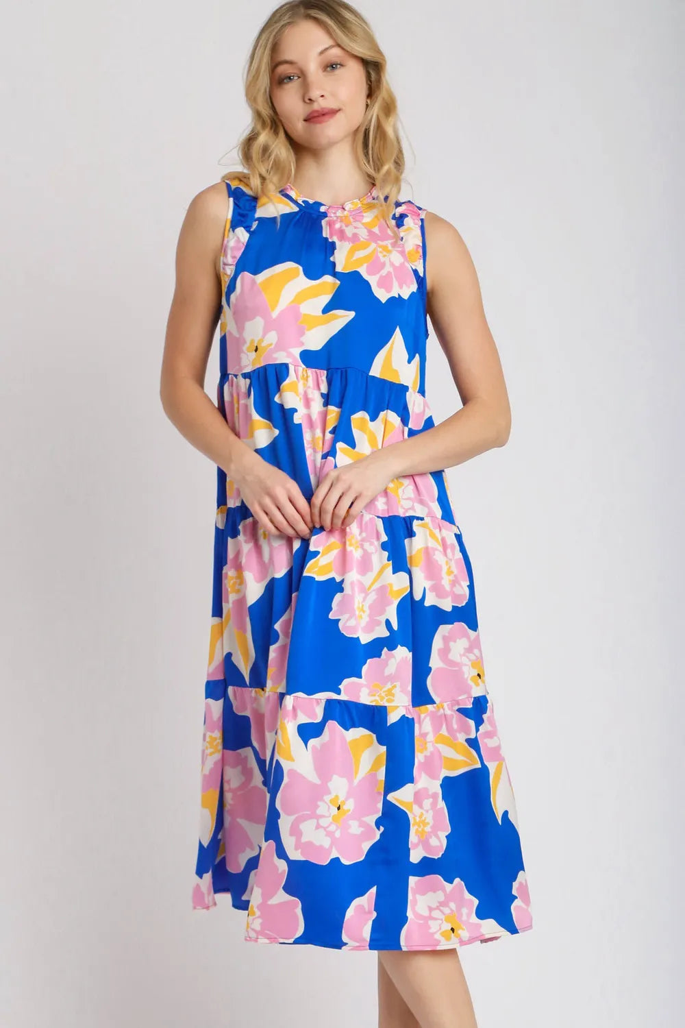 Full Size Floral Tiered Midi Tank Dress Plus Size in Royal Blue - product view 2