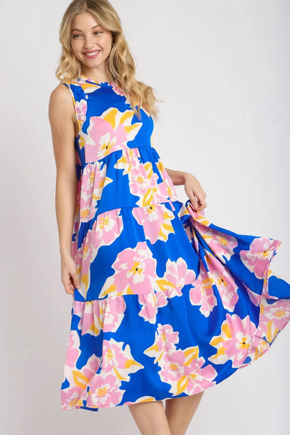 Full Size Floral Tiered Midi Tank Dress Plus Size in Royal Blue - product view 3
