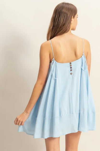 A-Line Flowy Mini Cami Dress with Pockets in L.Blue - product view 3