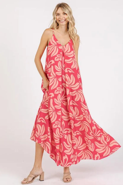 Printed V-Neck Maxi Cami Dress with Pockets - Strawberry - product view 1