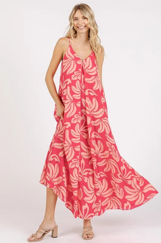 Printed V-Neck Maxi Cami Dress with Pockets - Strawberry - product view 1
